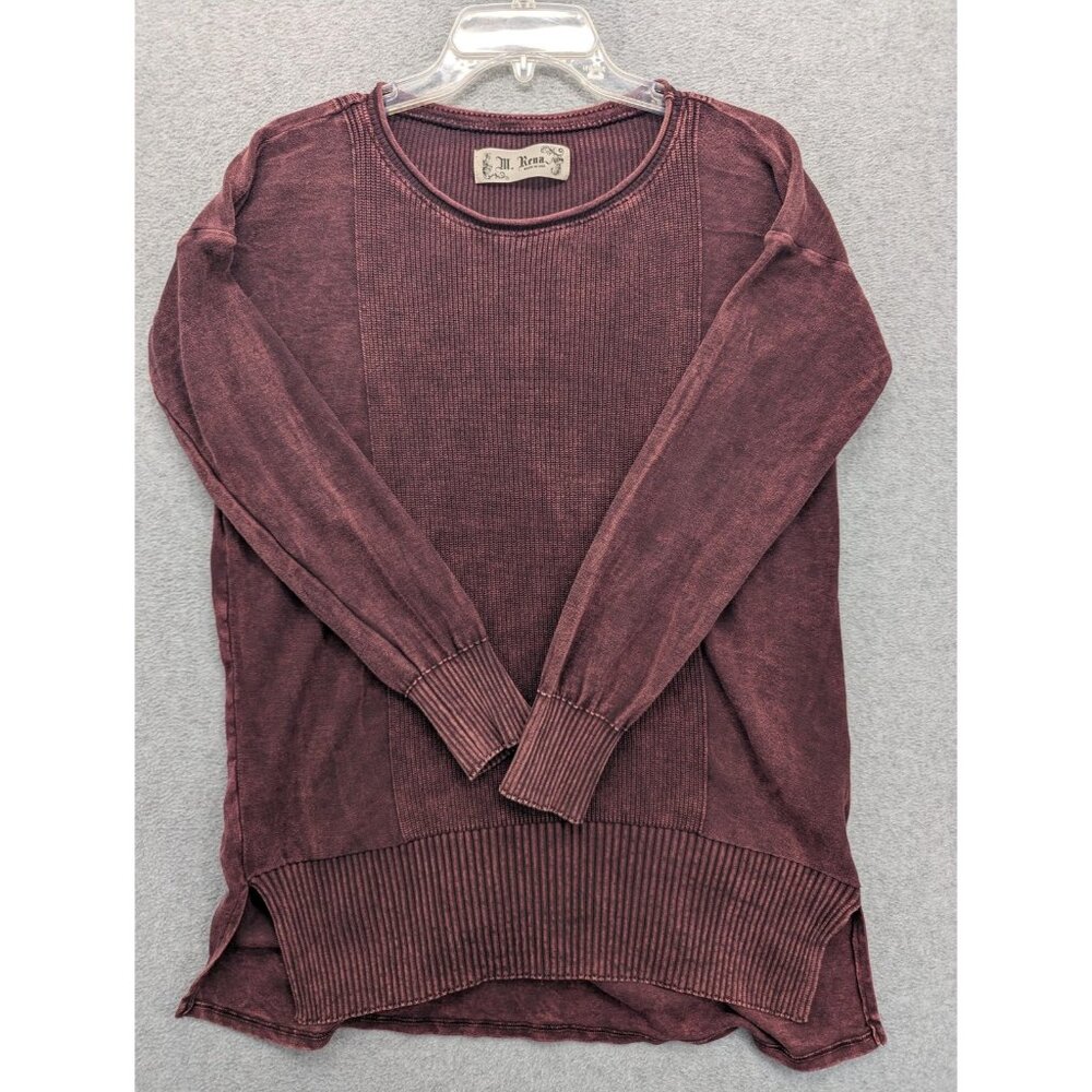 M. Rena Sweater Womens Large Red Tunic Scoop Neck Rib Knit Long Hi Low Hem